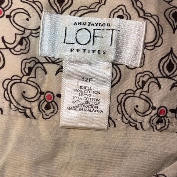 ANN TAYLOR LOFT Lined Pleated Print Skirt Tan Brown Pink - Picture 4 of 4